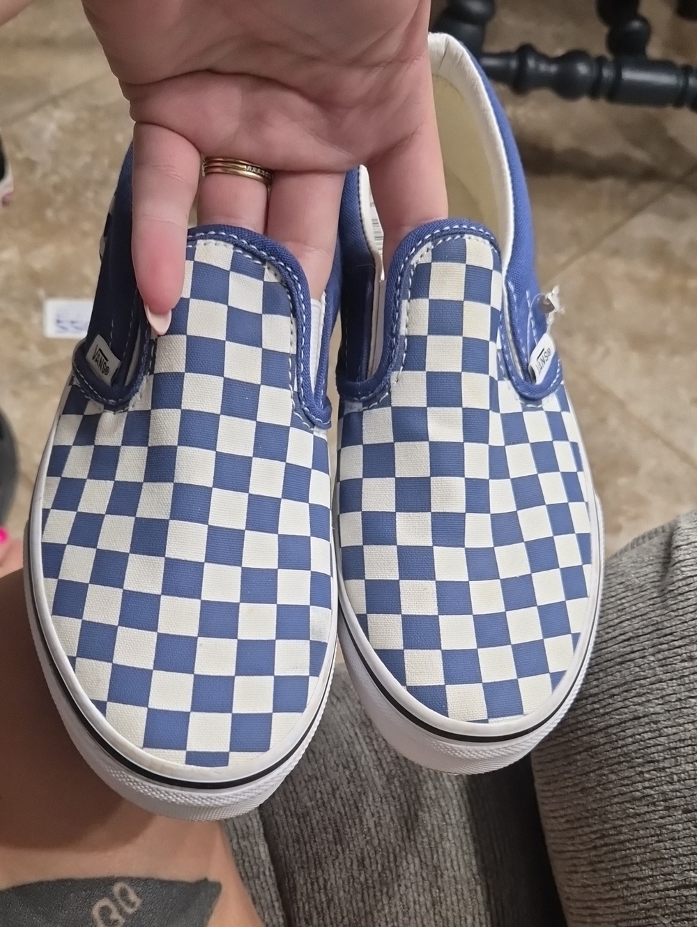 Vans Blue and White Checkerboard Slip-On Sneakers